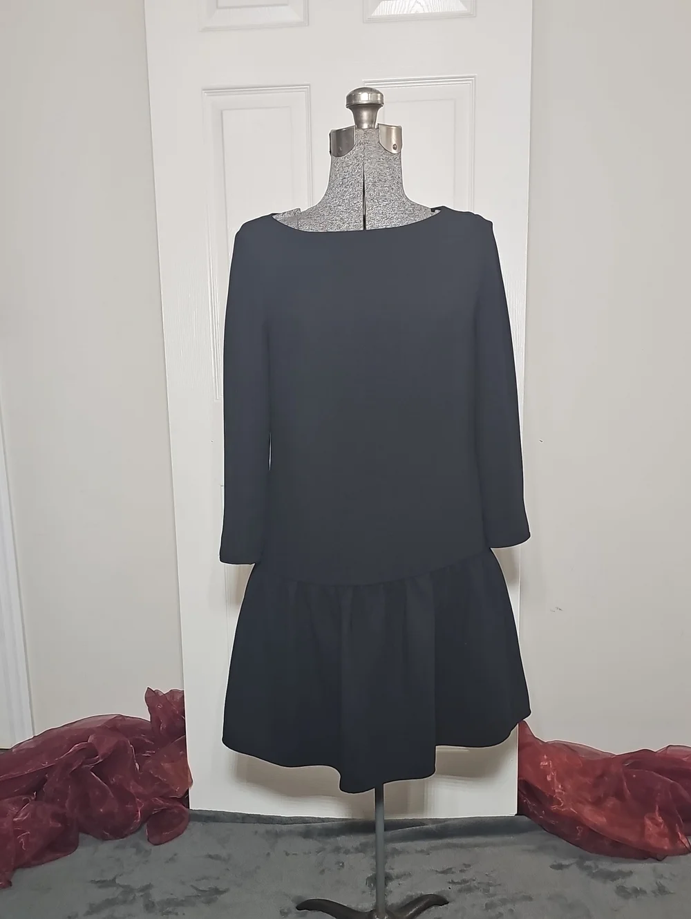 Jcrew Black Lined Peplum 3/4 Sleeve Drop Waist Dress Size 2